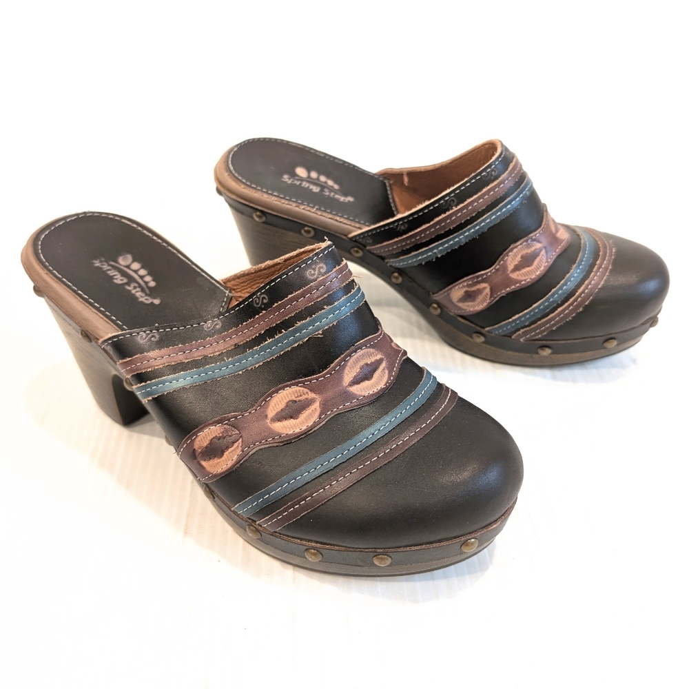 SPRING STEP L'Artiste Women's Black and Brown Clogs Size 39